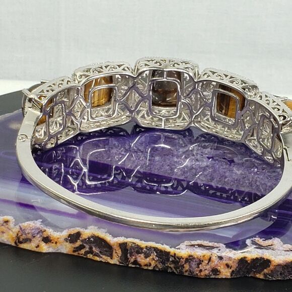 Vintage Marked STS Karis Tigerseye Size 7 Bangle Bracelet - Picture 10 of 16